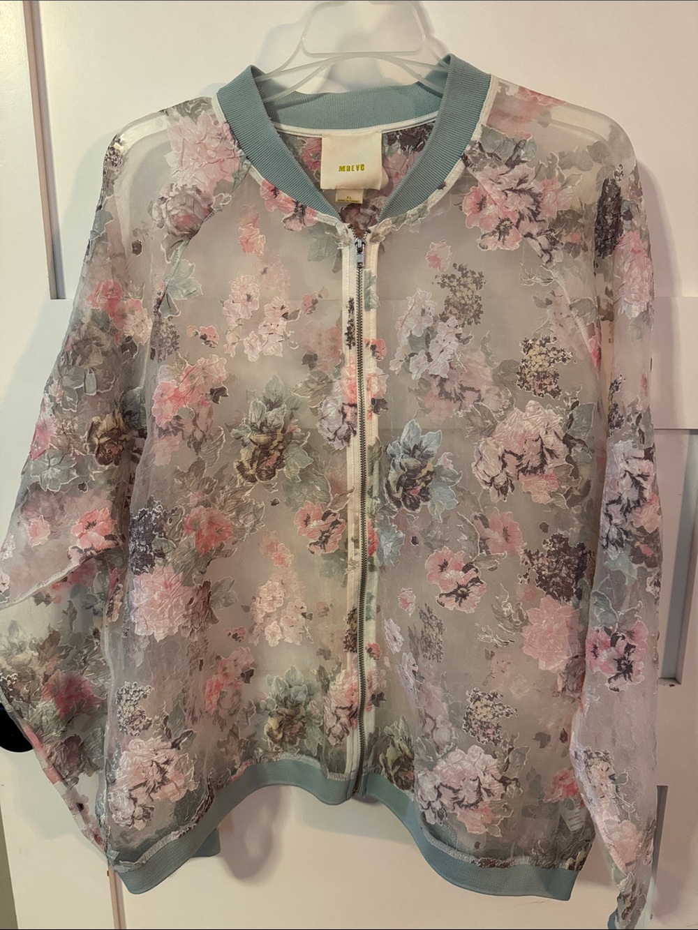 Anthropologie Maeve XL Sheer Floral Pastel Bomber Jacket